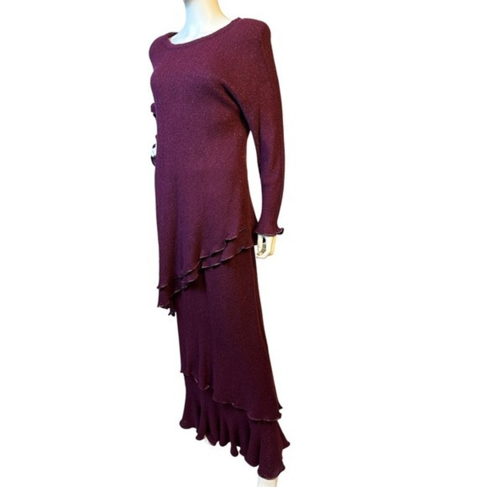 Vivian Chan Shaw Vintage Knit‎ Long Layer Skirt Dress Set Sparkle Ruffle Gown KC - Picture 3 of 9